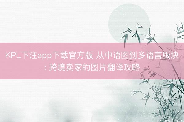 KPL下注app下载官方版 从中语图到多语言版块: 跨境卖家的图片翻译攻略