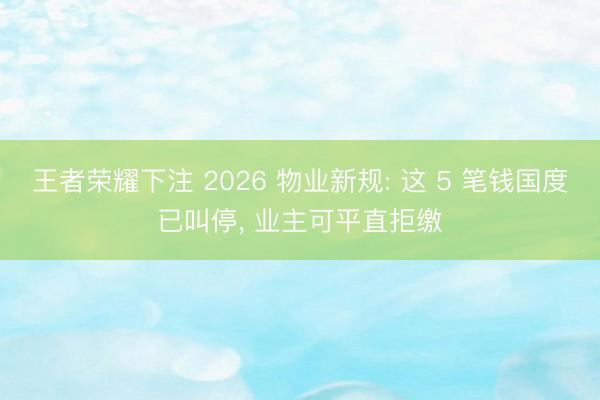 王者荣耀下注 2026 物业新规: 这 5 笔钱国度已叫停， 业主可平直拒缴