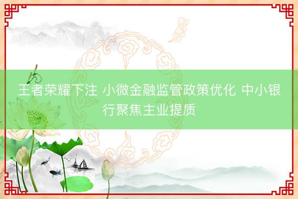 王者荣耀下注 小微金融监管政策优化 中小银行聚焦主业提质